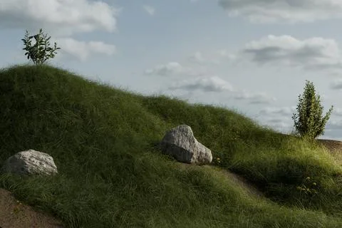 3d render of sunny, overgrown meadow Stock Illustration