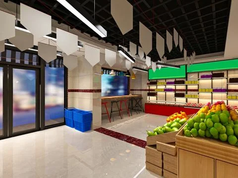 3D RENDER OF SUPERMARKET GROCERY Stock Illustration