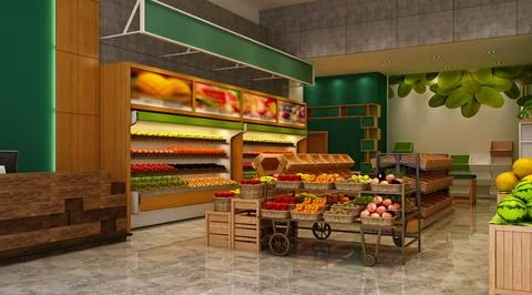 3D RENDER OF SUPERMARKET GROCERY Stock Illustration