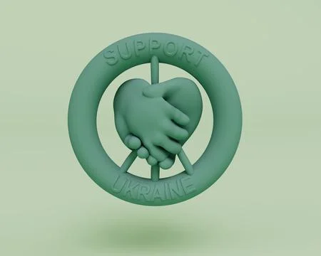 3d render of support Ukraine icon with two hand isolated on Pastel blue backg Illustrazione stock