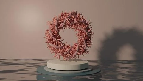 A 3d render of a surreal circle on a water surface with calming colors - grea Stock Illustration