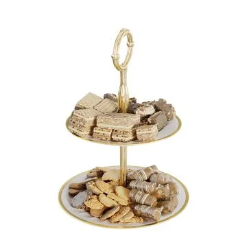 3D render of sweets and deserts on a double-deck decorative serving plate Stock Illustration