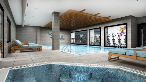 3D Render of Swimming Pool and Fitness Saloon Stock Illustration