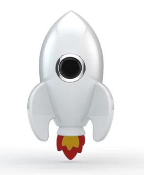 3D render of a symbolic white rocket with flames Stock-Illustration