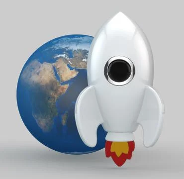 3D render of a symbolic white rocket Stock-Illustration