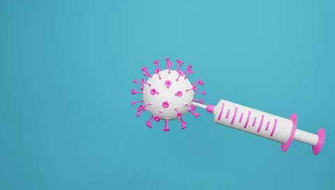 3D render of a syringe with the life-threatening covid-19 virus. Stock Illustration