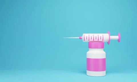 3D render of a syringe with a needle and covid-19 vaccine in a glass ampoule. Illustrazione stock