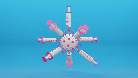 3D render of syringes that kill the dangerous covid-19 virus. Stock Illustration