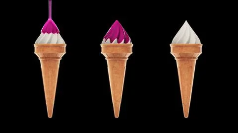 3d render of syrup pouring on ice cream on black background Stock Illustration