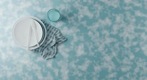 3d render of table setting with flatware and gingham napkin Stock Illustration