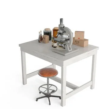3D render of a table with vintage scientific equipment isolated on a white backg 스톡 일러스트