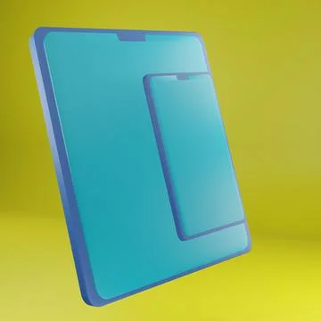 3d render of TABLET AND SMARTPHONE ICON ON YELLOW isolated BACKGROUND Stock Illustration