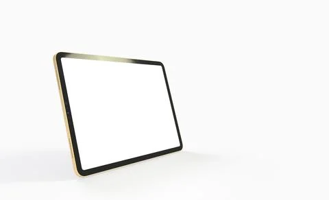 3D render of a tablet with a blank screen on a plain white background with copy Stock Illustration