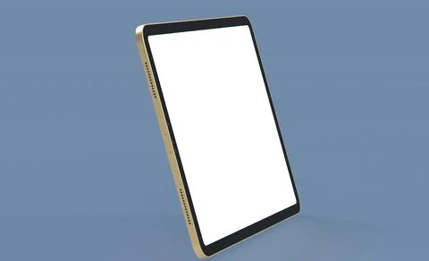 3D render of a tablet with a blank white screen on a blue background Stock Illustration