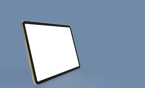 3D render of a tablet with a blank white screen on a blue background Stock Illustration