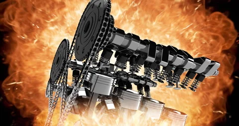 3D Render of Tachometer Explosion Zooming Into Working V8 Car Engine. Stock Footage 318970647