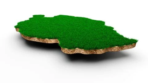 3D render of Tanzania Map soil land geology cross section with green grass and R イラスト素材