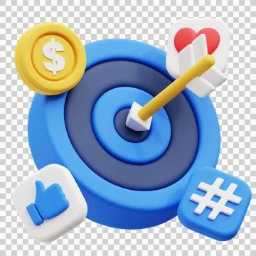 3D Render of Target Achievement Concept with Bullseye and Success Icons Stock Illustration