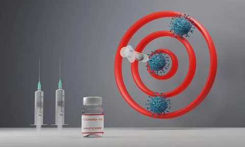 3D render of a target with a syringe throwing at a target. Stock Illustration