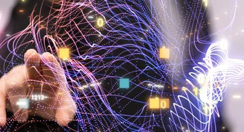 3D render of team communication and social network connection symbols on a Stock-Fotos