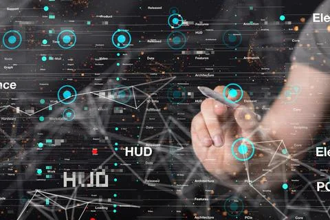3D render of team communication and social network connection symbols on a blurr Stock Photos
