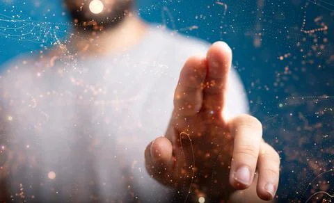 3D render of team communication and social network connection symbols on a blurr Stock-Fotos