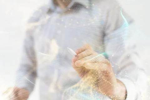 3D render of team communication and social network connection symbols on a blurr Stockfoto's