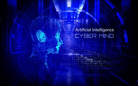 3D render Technology background of 3d grid head with lines and lens effects Illustrazione stock