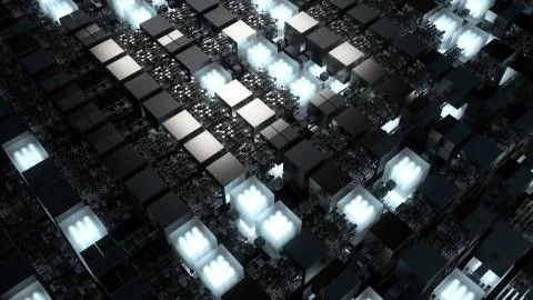 3d render technology background. Abstract structure with cubes forms. Differe Stock Illustration