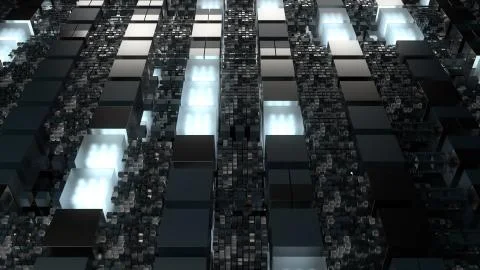 3d render technology background. Abstract structure with cubes forms. Differe Illustrazione stock