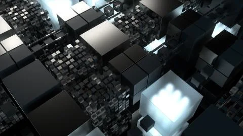 3d render technology background. Abstract structure with cubes forms. Differe Illustrazione stock