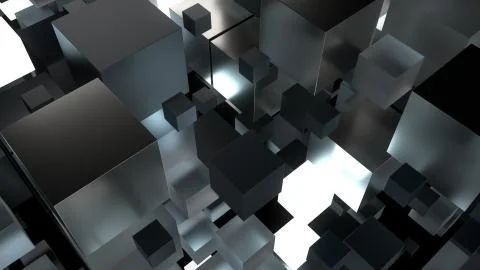 3d render technology background. Abstract structure with cubes forms. Differe 스톡 일러스트