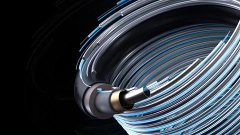 3d render technology background. Concept of fiber optic internet cable with c Stock Illustration