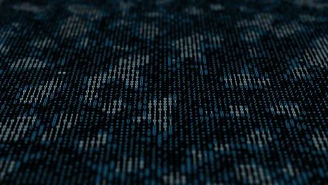 3d render technology background made of digits and text characters. Binary co Stock Illustration