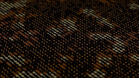 3d render technology background made of digits and text characters. Binary co 스톡 일러스트