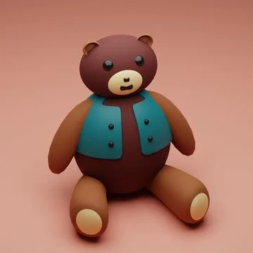 3d render of a teddy bear wearing a blue vest against a brown background Stock Illustration