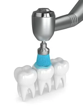 3d render of teeth with dental handpiece and polishing brush Stock Illustration