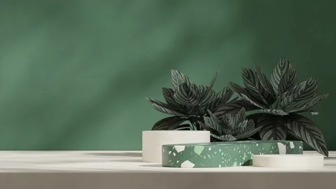 3D render template background of podium mockup with moving shadow Stock Footage 267358016