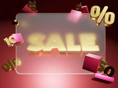 3d render template. Matte card design with discount boxes around the red colo Stock Illustration