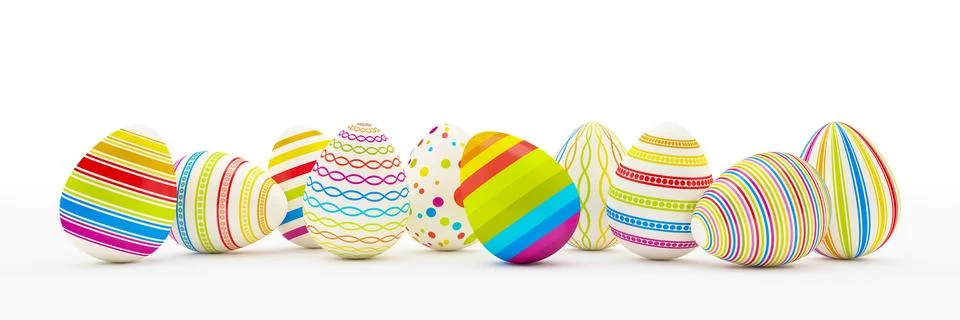 3d render - ten colorfu Easter eggs on white background 스톡 일러스트