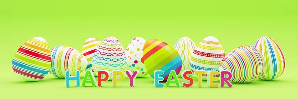3d render - ten colorfu Easter eggs on blue background - happy easter Stock Illustration