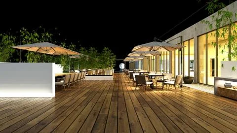 3d render terrace cafe restaurant 스톡 일러스트
