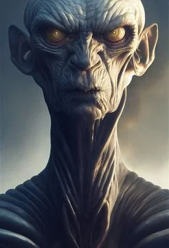 3D render of a terrifying ancient alien entity ready to destroy his enemies - fa Stock Illustration