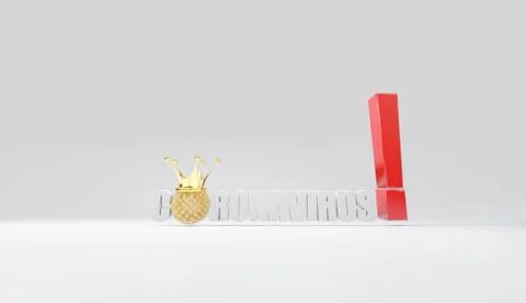 3D render text Coronavirus with golden crown on top and exclamation mark Stock Illustration