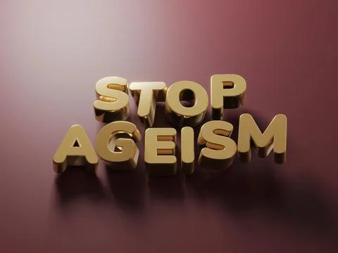 3d render of text stop ageism. Social problem of inequality of ages. Job refusal Stock Illustration
