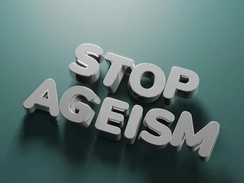 3d render of text stop ageism. Social problem of inequality of ages. Job refusal Stock Illustration