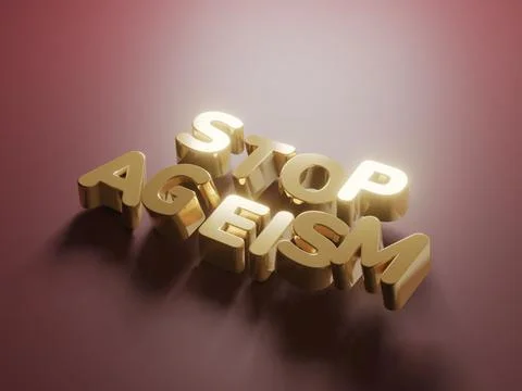 3d render of text stop ageism. Social problem of inequality of ages. Job refusal Stock Illustration