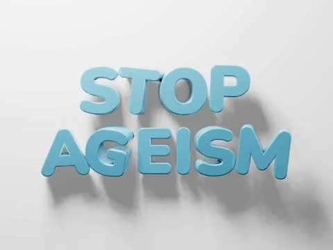 3d render of text stop ageism. Social problem of inequality of ages. Job r... Stock Photos