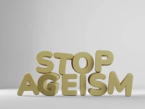 3d render of text stop ageism. Social problem of inequality of ages. Job r... Stock Photos
