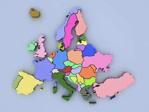 3D render of a textured colorful block Europe map on a gray background Stock Illustration